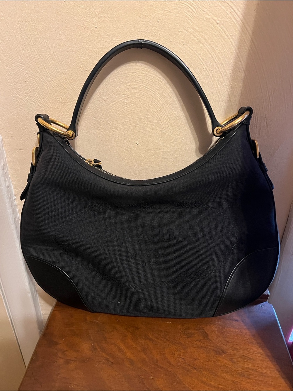 Prada Black Hobo Bag with Gold-Tone Hardware - as is - cracked shoulder strap